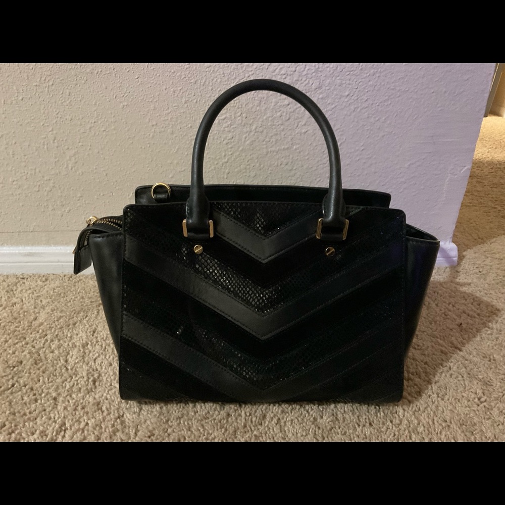 Michael Kors black leather and suede handbag.